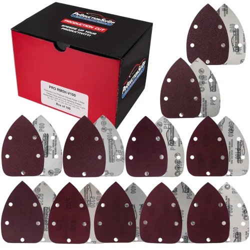 Vista 9 de ProductionShop Hojas de papel de lija prémium con diseño de ratón de 5 agujeros, paquete variado de 50 discos, granos 40, 80, 100, 120, 180, 220