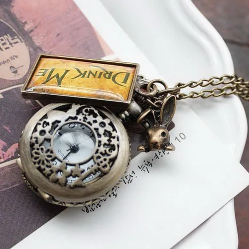 Vista 6 de Vintage Drink Me - Reloj de bolsillo con collar de cuarzo Alicia en el país de las maravillas