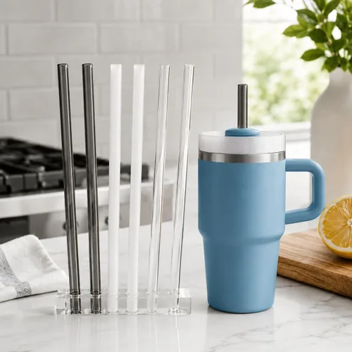 Vista 6 de Pajitas de repuesto compatibles con vaso Stanley Quencher de 20 onzas, popotes reutilizables de 8.5 pulgadas, accesorios para vasos de bebida