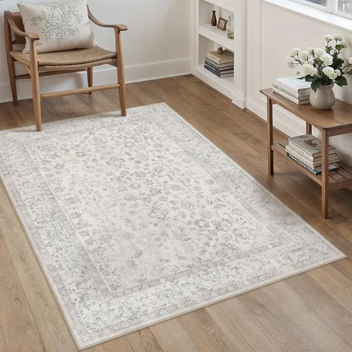 Vista 44 de PureCozy Alfombra de área beige de 2 x 3 pulgadas, lavable, vintage, pequeña, para entrada, cocina, suave, retro, floral, de pelo bajo, tapete