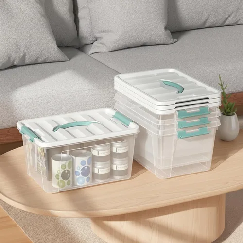 Vista 5 de 8 paquetes de contenedores de almacenamiento de plástico con tapas, caja de almacenamiento transparente, 14 cuartos de galón