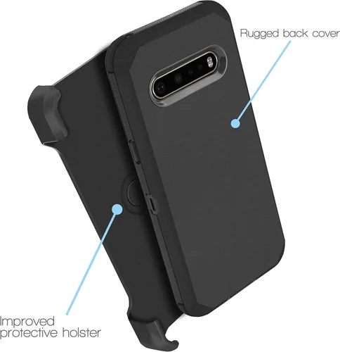 Vista 2 de Funda para LG V60 ThinQ con pantalla incorporada, resistente a los golpes, alta resistencia a los impactos, con soporte y clip giratorio