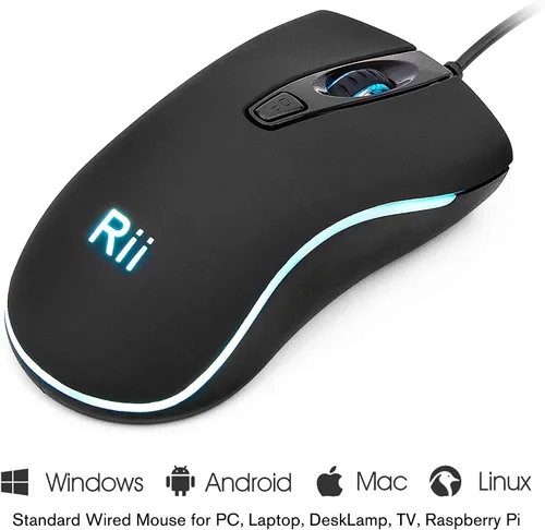Vista 3 de Rii RM105 Mouse con cable mouse de computadora con retroiluminación RGB colorida niveles de 2400 DPI agarre cómodo óptico ergonómico ratones