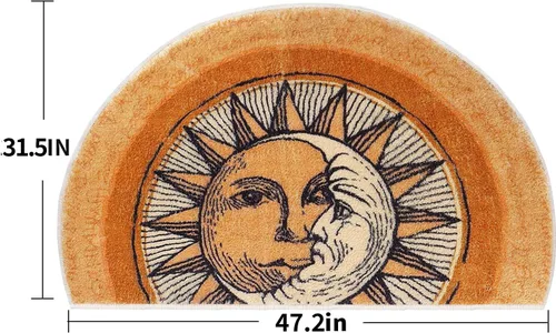 Vista 2 de Alfombras semicirculares de 31.5 x 47.3 pulgadas, alfombra de sol y luna, alfombra bohemia amarilla, alfombras antideslizantes de estilo tribal