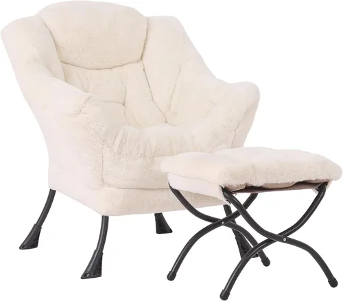 Vista 21 de Silla perezosa moderna con otomana, cómoda silla de lectura para sala de estar