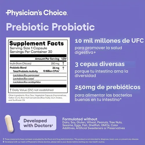 Vista 6 de Physician's CHOICE Prebiótico-probiótico - Probióticos multicepa y prebióticos sinérgicos - Diseñado para la salud digestiva, apoyo al microbioma