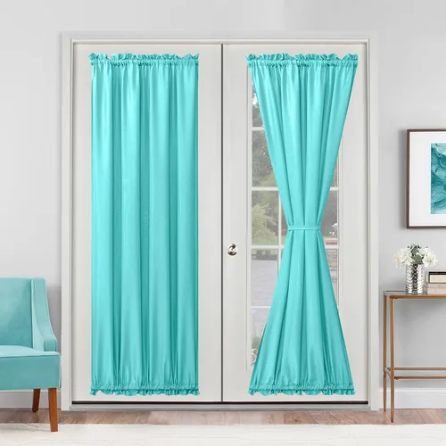 Vista 32 de Cortinas para puerta francesa, color aguamarina, 24 pulgadas de ancho x 40 pulgadas de largo, 1 panel Bolsillo para barra, semitransparente