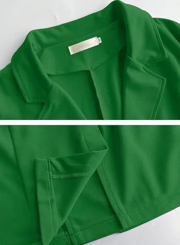 Vista 3 de Genhoo - Blazer de manga larga para mujer, cárdigan con parte delantera abierta, chaqueta de trabajo y oficina, con bolsillos y con cremallera, S-3XL