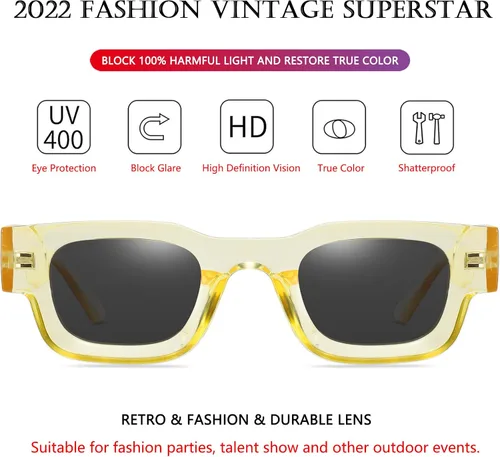 Vista 4 de AIEYEZO Lentes de sol rectangulares gruesos y modernos para mujeres y hombres, estilo retro de los años 90, cuadrados, polarizados