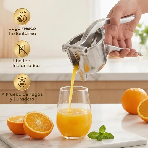 Vista 2 de Exprimidor manual de hierro fundido resistente, exprimidor de jugo de frutas de acero inoxidable para limón y naranja, exprimidor de prensa de 1