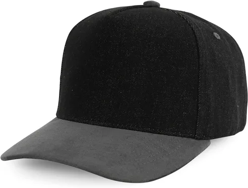 Vista 22 de Trendy Apparel Shop Gorra de béisbol combinada de 5 paneles de algodón y gamuza Piedra real