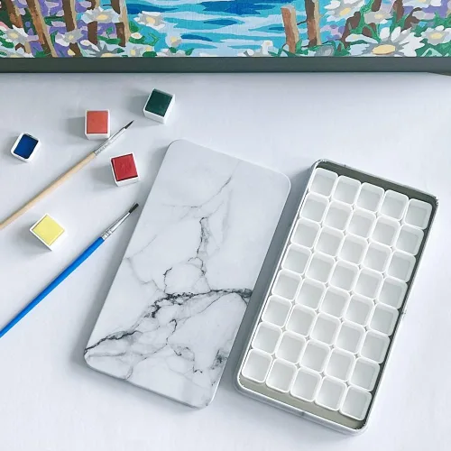 Vista 6 de FCLUB 24 bandejas de acuarela vacías – Moldes de esquina redondeada de plástico blanco de 0.1 fl oz para paleta de pintura de bricolaje