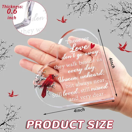 Vista 2 de Regalos conmemorativos por la pérdida del padre o la madre, corazón acrílico conmemorativo de cardenal rojo para duelo, regalos de condolencia