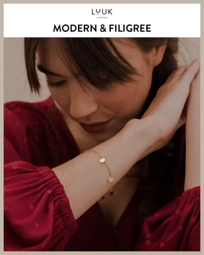 Vista 2 de LUUK LIFESTYLE Pulsera de acero inoxidable con colgante y tarjeta de felicidad, filigrana y joyería minimalista para mujer, idea de regalo única