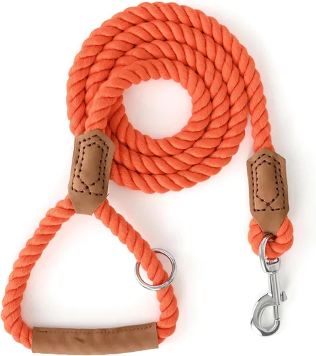 Vista 28 de Mile High Life Correa para perro, correas de cuerda de algodón trenzada con punta de sastre de cuero con punta de cuero, cierre de metal resistente