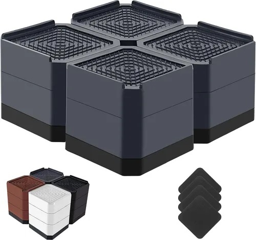 Vista 25 de Elevadores de cama resistentes, bloques elevadores de muebles ajustables de 1.5, 3, 4.3 pulgadas para patas de sofá, mesa, escritorio, refrigerador