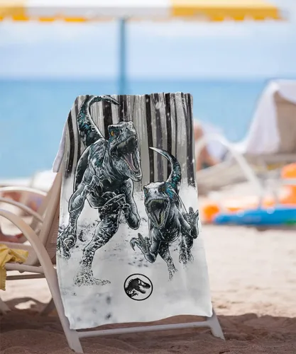 Vista 2 de LOGOVISION Jurassic World: Dominion, toalla de playa Forest Hunt Raptors de 30 x 60 pulgadas