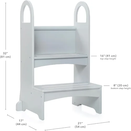 Vista 5 de Guidecraft Taburete de cocina y baño de madera de altura alta - gris: taburete de madera para niños y adultos - Muebles de calidad