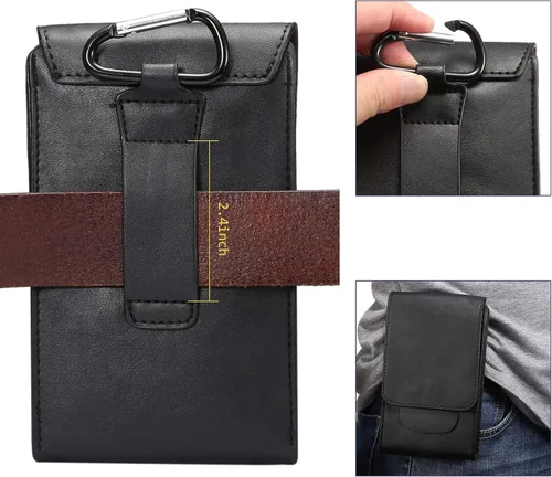 Vista 3 de Bolsa de cuero para teléfono celular, 2 capas de cintura de viaje, cartera para pasaporte con ranura para tarjetas, funda desmontable con gancho