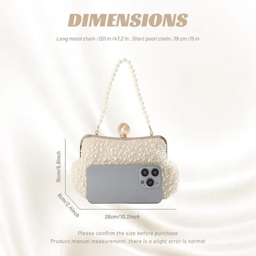 Vista 2 de Fecialy Women Pearl Clutch Purses Evening Handbags Clutch Wedding Crystal Shoulder Bag with Pearl Chain