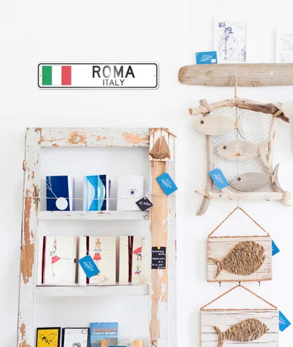 Vista 3 de Roma Italia - Letrero de bandera italiana - Letrero de metal para decoración del hogar, decoración de pared de restaurante italiano, letrero