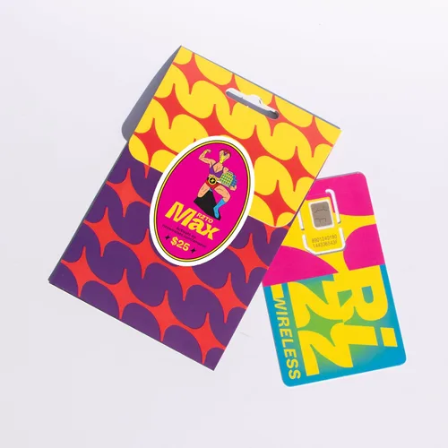 Vista 2 de Tarjeta SIM prepagada Rizz Wireless Max de 30 días de $25/mes (3 en 1) Conversación y texto de datos ilimitados Ahorro mensual de hotel 2 veces