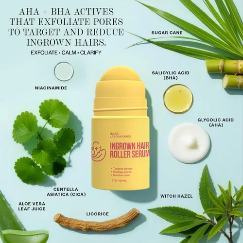 Vista 2 de Base Laboratories Tratamiento para el cabello encarnado – Suero Roller – Suero para suavizar la piel para pelos encarnados y protuberancias