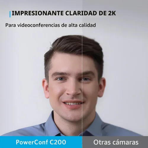 Vista 2 de Anker PowerConf C200 Webcam 2K para PC/Laptop/Mac, cámara de computadora, corrección de poca luz, micrófonos con cancelación de ruido AI, campo