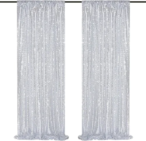 Vista 41 de 2 cortinas de 2 x 8 pies de lentejuelas con brillantina para marco de fotografía, para fiestas o fondos de fotografía