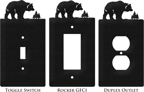 Vista 2 de SWEN Products Bear Wildlife - Placa de pared (interruptor simple, negro)