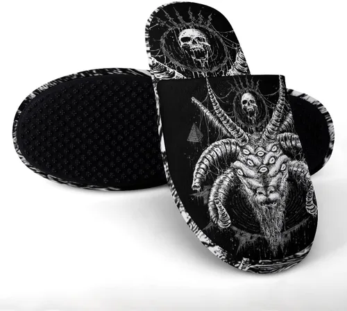 Vista 4 de Baphomet Satan Goat - Pantuflas de algodón para hombre, lavables, cálidas, con suela de goma