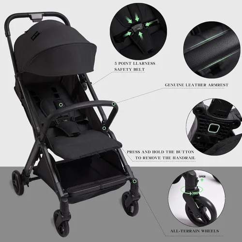 Vista 4 de COOL KIDS Cochecito de bebé con sombrilla, cochecito de bebé con pliegue automático, cochecitos de bebé con toldo solar emergente, artículos