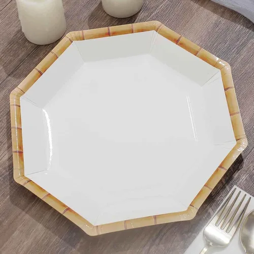 Vista 13 de Efavormart - Paquete de 25 platos de papel decagonal iridiscentes de 7.5 pulgadas, platos de postre geométricos resistentes de 300 GSM para Tipo 3