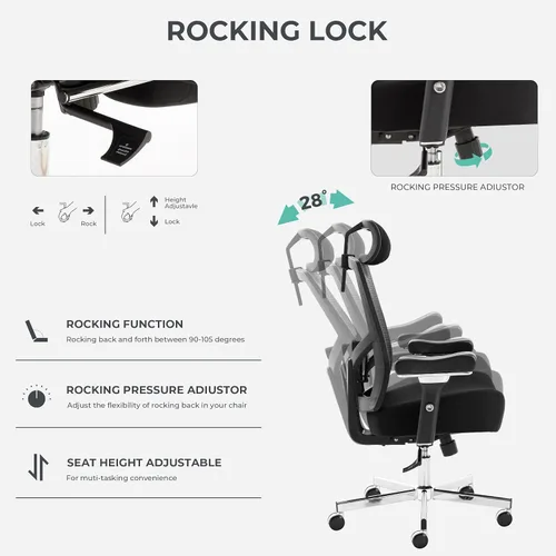 Vista 7 de Silla de oficina grande y alta de 700 libras con cojín ergonómico ancho y grueso, silla de escritorio de malla de gran tamaño con lumbar ajustable