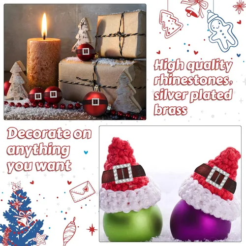 Vista 5 de 30 piezas de hebilla cuadrada de Navidad de 0.630 in con diamantes de imitación, cinta deslizante, hebilla de cinta de Navidad, hebilla de cinturón