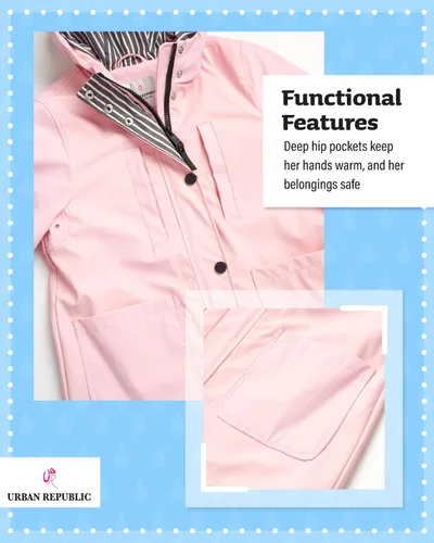 Vista 4 de URBAN REPUBLIC Chubasquero para niña - Chaqueta impermeable cortavientos Slicker Shell (7-16)