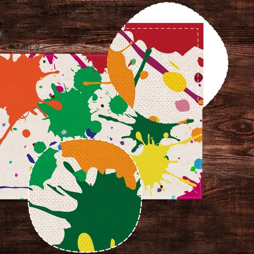 Vista 3 de Nepnuser Camino de mesa de pintura artística de lino, decoración de fiesta, pintura de artista, suministros de fiesta de cumpleaños, pigmento
