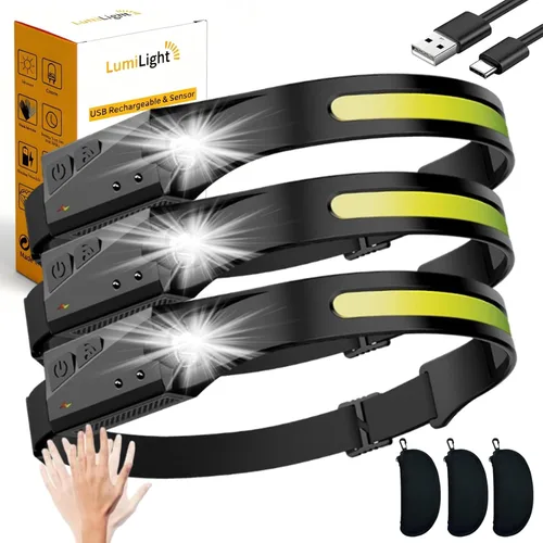 Vista 9 de LumiLight Linterna frontal LED recargable, banda de luz frontal LED Lumi Light, lámpara de cabeza de haz ancho de 230° con sensor de movimiento