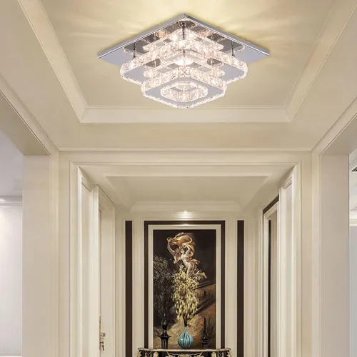 Vista 8 de Mini candelabro LED de cristal para techo, 2 capas, lámpara de techo empotrada, moderna iluminación para pasillo, escalera, cocina, baño