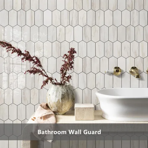 Vista 4 de Vamos Tile - Azulejo de salpicaduras de pelar y pegar hexagonal largo para cocina y baño - 1 hoja de adhesivo para salpicaduras en la pared de 12.4