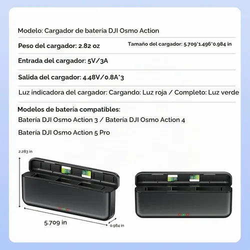 Vista 8 de Osmo Action 5 Pro Cargador de batería para DJI-Osmo Action 5 Pro, Osmo Action 4, Osmo Action 3, Osmo Action 6 y Osmo 360-3 ranura de carga rápida