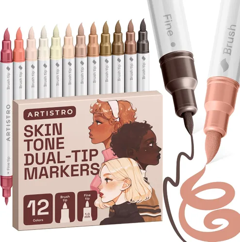 Vista 22 de ARTISTRO 5 marcadores de pintura acrílica negra, bolígrafos de pintura de doble punta + pincel fino ideal para caligrafía, perfectos para tela