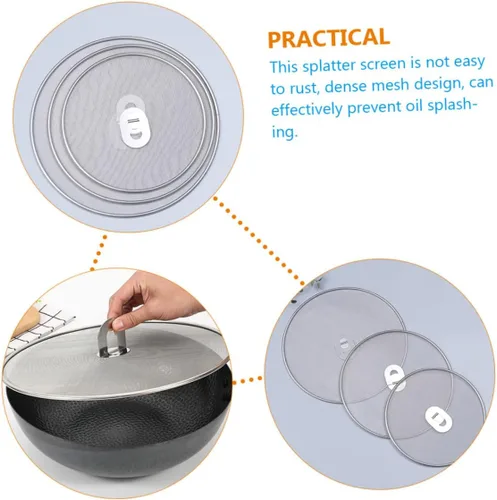 Vista 7 de 3 pantallas de salpicaduras de grasa de acero inoxidable, protectores contra salpicaduras de aceite para sartén, protector de cocina, malla fina
