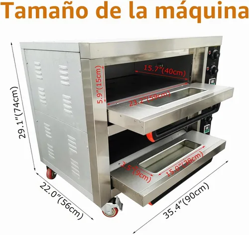Vista 8 de Horno de pizza comercial Horno de pizza eléctrico móvil de doble cubierta Horno de pizza de acero inoxidable multiusos para restaurante con ruedas
