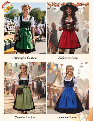 Vista 6 de JASAMBAC Vestidos de tirolesa de 3 piezas para mujer, trajes de Oktoberfest Verde militar