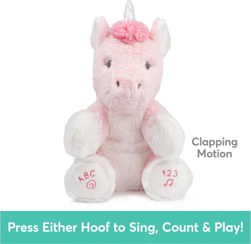 Vista 4 de GUND Baby Alora The Unicorn - Juguete sensorial animado de peluche, canta canción ABC y 123 canciones contando, rosa, 11 pulgadas
