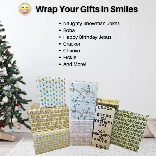 Vista 4 de Say Quhaps To Drugs - Juego de papel de regalo divertido Dos papeles de regalo plegados de 20 x 30 pulgadas Diseño único, divertido y original