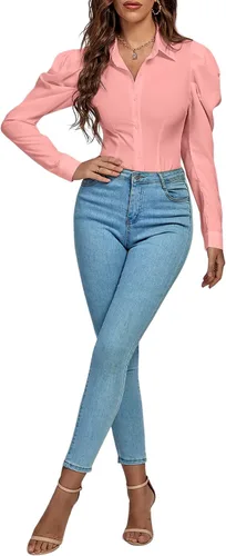 Vista 5 de LYANER Body de manga larga abombada con cuello y botones para mujer
