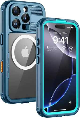 Vista 27 de Lanhiem Funda magnética impermeable para iPhone 16, protector de pantalla de privacidad integrado, compatible con MagSafe, funda antiespía de cuerpo
