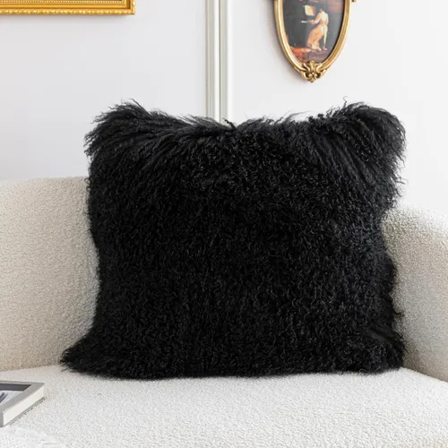 Vista 2 de MOOX Fundas de Almohada de Piel de Cordero Mongol Lumbar Decorativas de Piel de Oveja Funda de Almohada de Lana Auténtica Acento Tibetano Sala